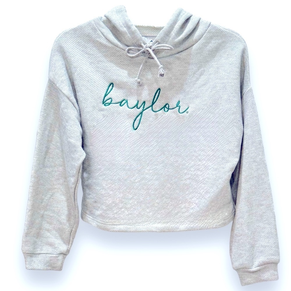 Baylor University Campus Cropped Hoodie Gray w/Green Monogram Size Medium